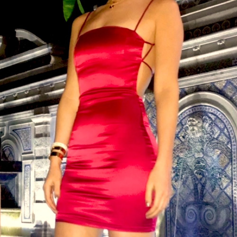 Oh Polly Satin Mini Open Back Dress